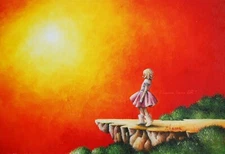 ORIGINAL Oil PAINTING Fantasy ART DREAMY girl pop surreal fairy landscape sky