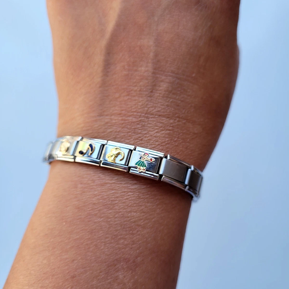 Italian Bella Charm Bracelet Silver Tone Slide Charms