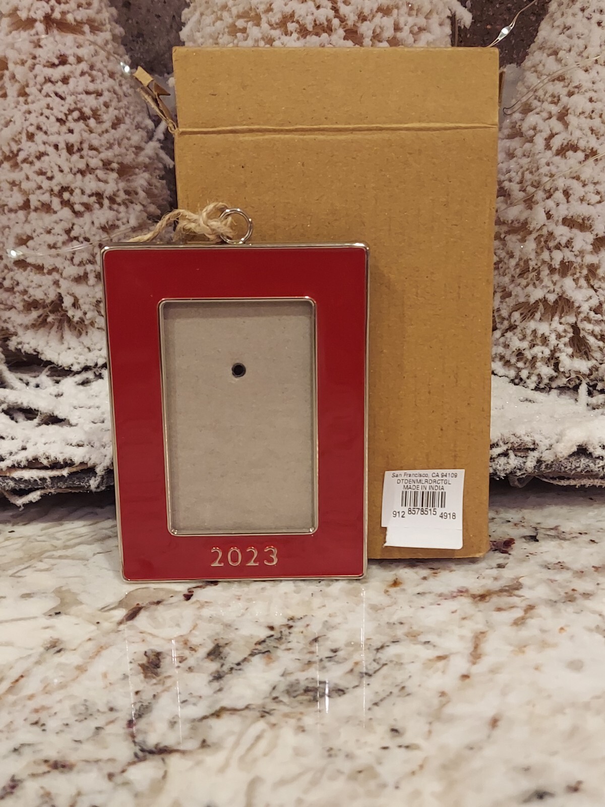 Pottery Barn Christmas Ornament Red Enamel Rectangle Frame 2023 New In