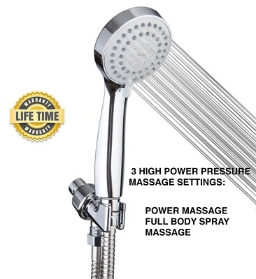 #ad NEW 3.5quot; Handheld amp; HoseHi Pressure3 Massage Settings Chrome Fin SHIPS FREE $24.99