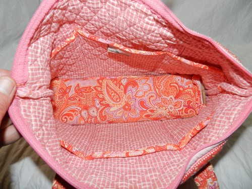 Vera Bradley Orange + Pink Paisley Sherbet design Zippered Purse- 13" X 8.5" X 4 - Picture 5 of 6
