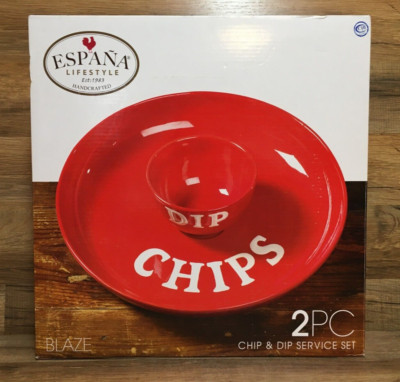 NEW - ESPANA LIFESTYLE BLAZE RED CHIP & DIP BOWL SET 13'' x 2'' SERVING DISH - NIB
