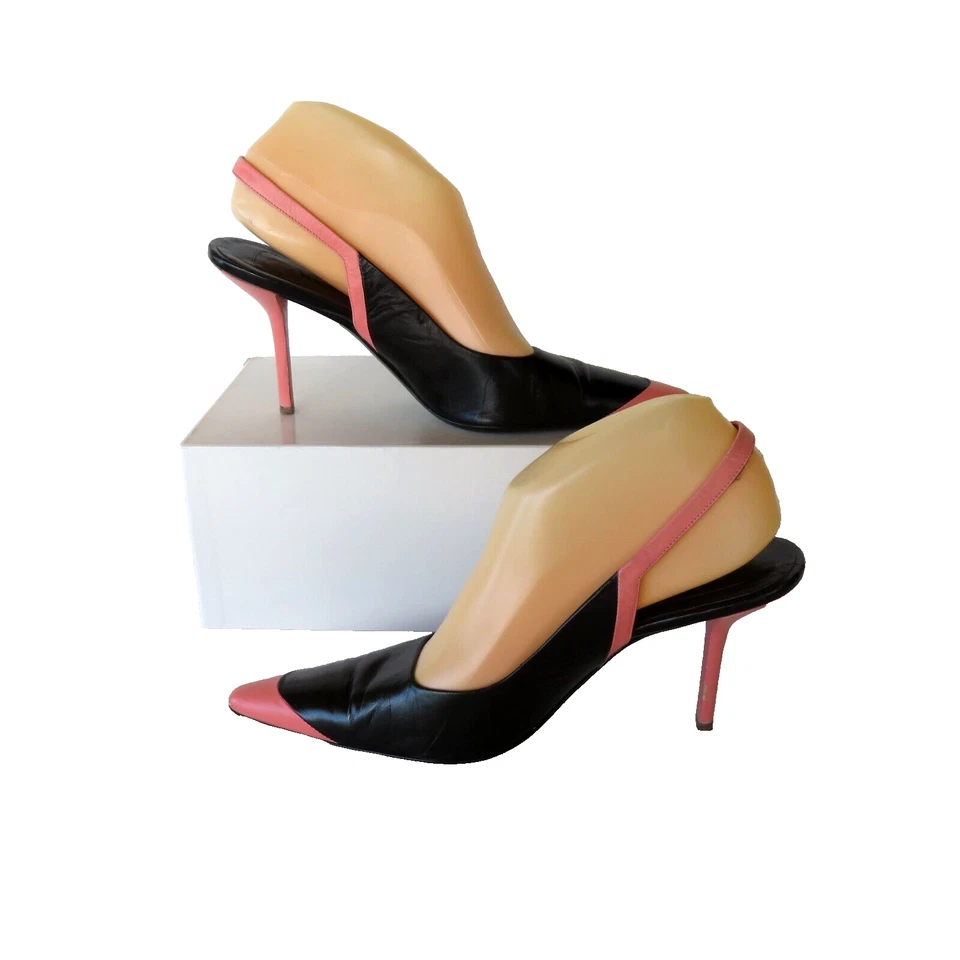 Narciso Rodriguez Talla 38.5B EE. UU. 7.5 Cuero Tacones Sandalias Tacones de aguja Negro Pi Foto 4 de 4