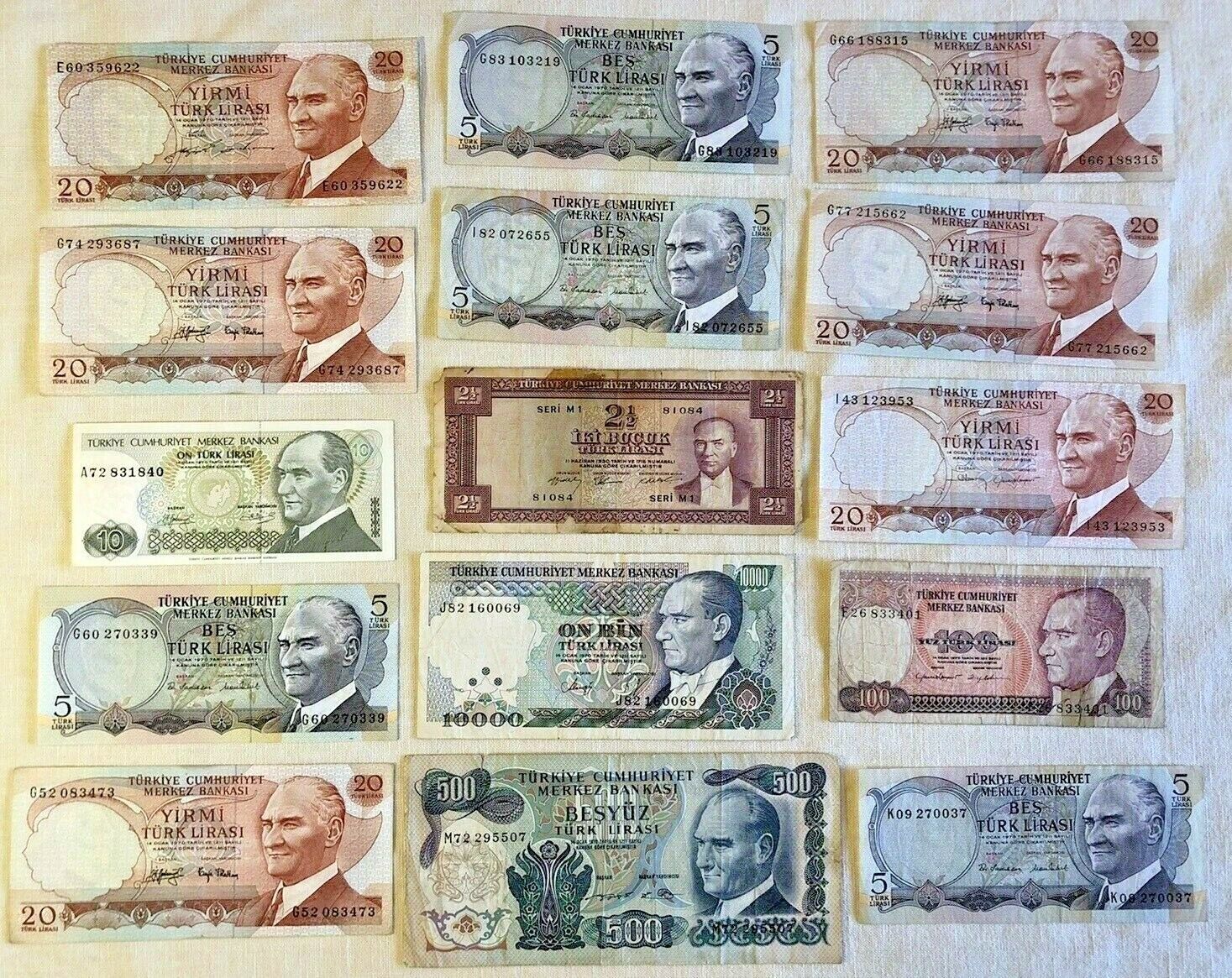 Lot 15 Old Vintage Turkey Turkish BANKNOTE Note Currency Money L