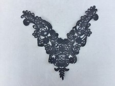 Vintage Black Lace Applique Trim Sewing Crafts Wedding "V" 10" x 8.5" Floral