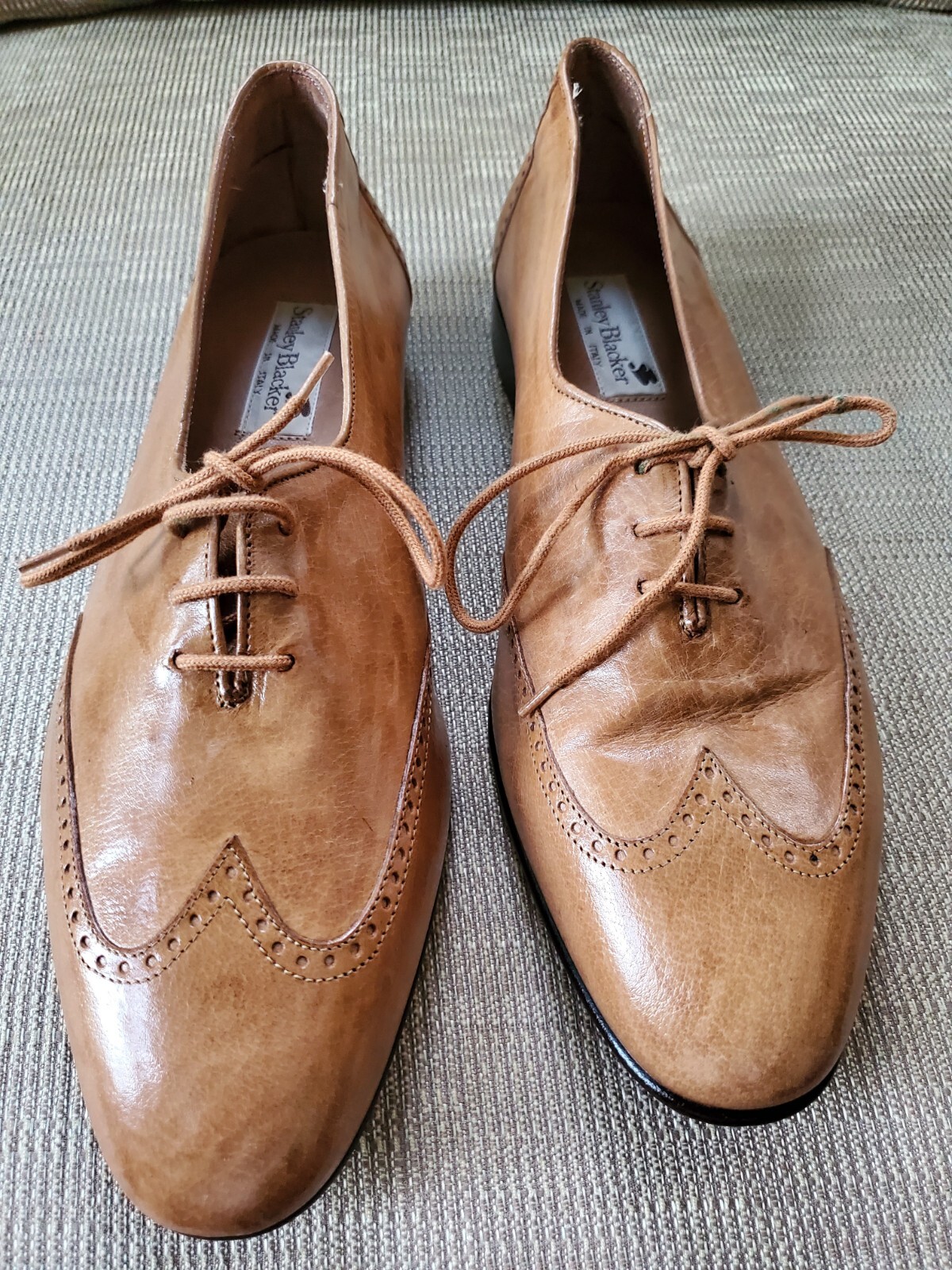 SAOLA NUOVO! Stanley Blacker 5254 Tan Fatto a mano Oxford Scarpe da abito 10 5 M $595