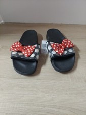 Disney Parks Minnie Mouse Dot Sequin Bow Slide Sandals Black Red White Size 7
