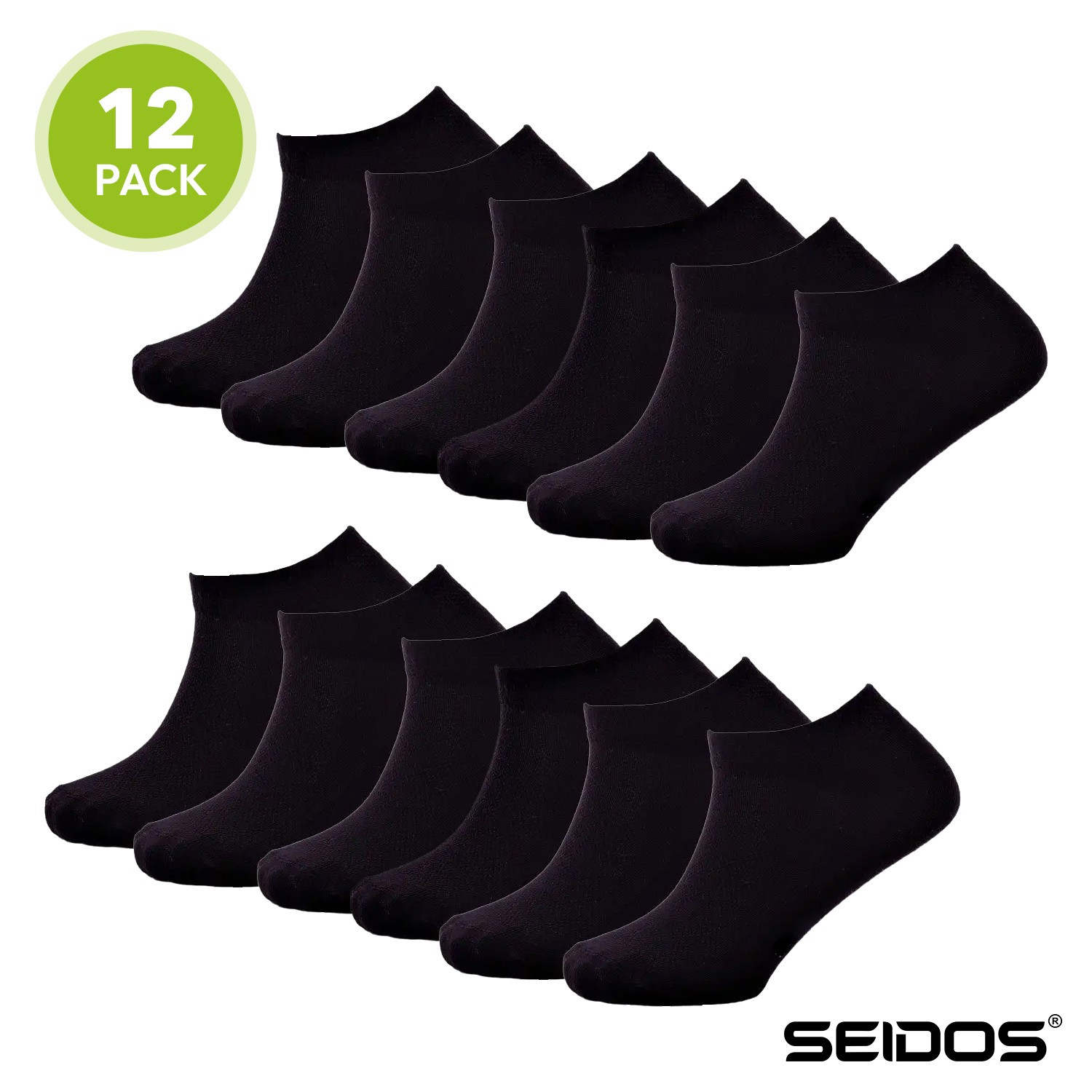 12 paia di calze sneakers cotone uomo e donna nere numero 39-42 - SEIDOS®
