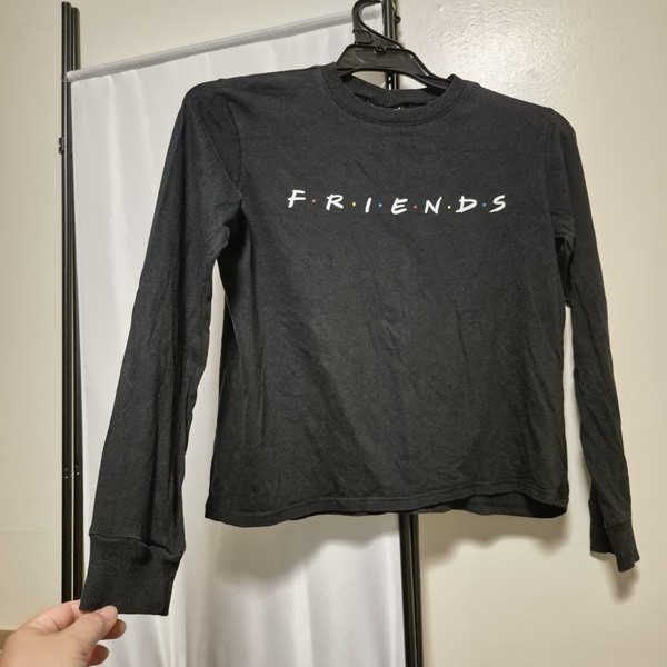 #-103 Friends Black Long Sleeve Crop Top Tee Size S TV Show Official Logo