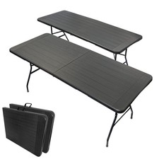2 tables pliantes effet bois noires - Long 180 cm - Table jardin 8 Personnes - P