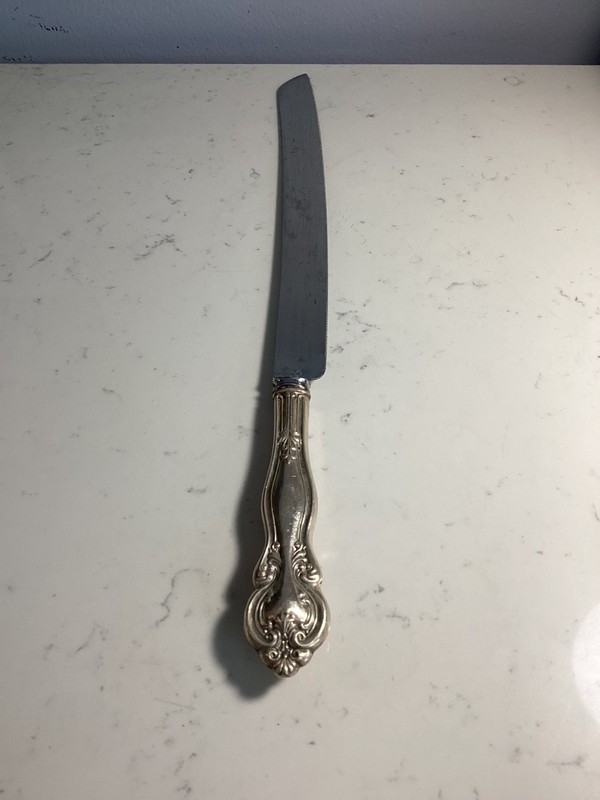 ANTIQUE INCREDABLE 16" STERLING SILVER REPOUSE HANDLE CAKE SLICER KNIFE NO RES