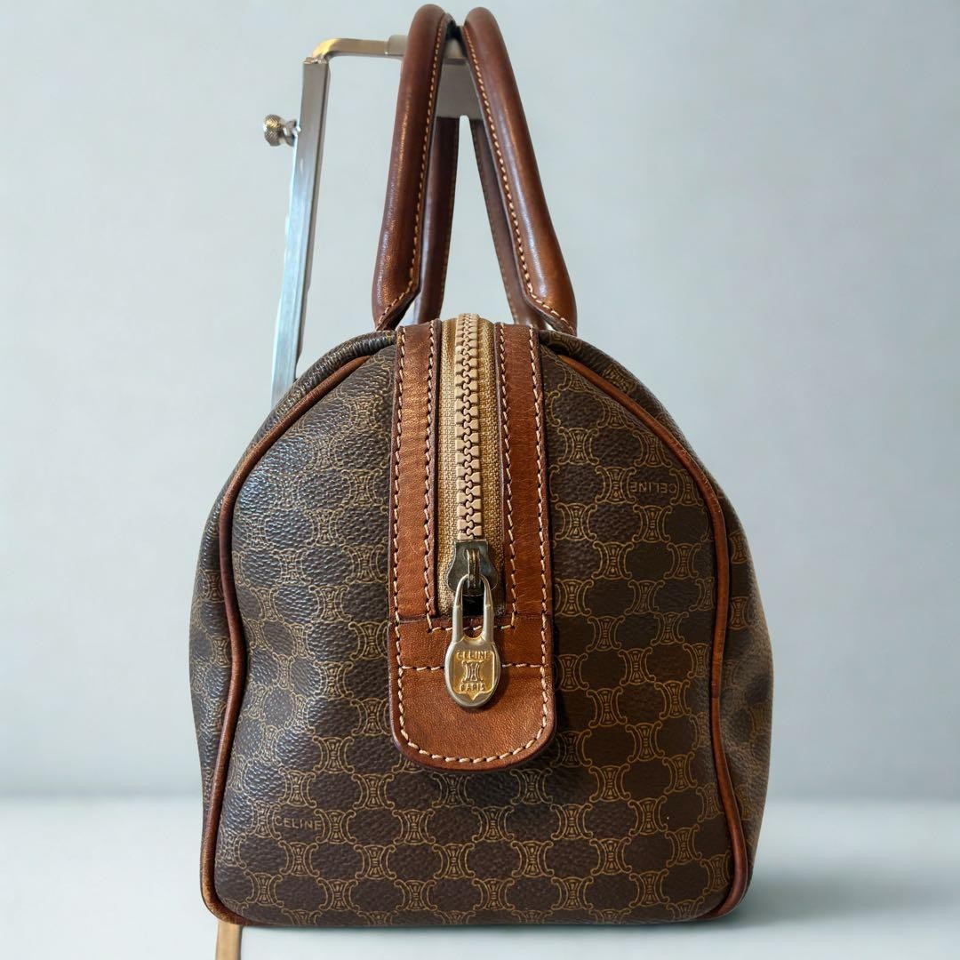 CELINE Macadam Pattern Trapeze Mini Boston Bag Brown Leather Authentic — image 4