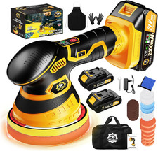 Cordless Car Polisher Buffer 6 Speed Orbital Kit 2 Battery 18pcs Led