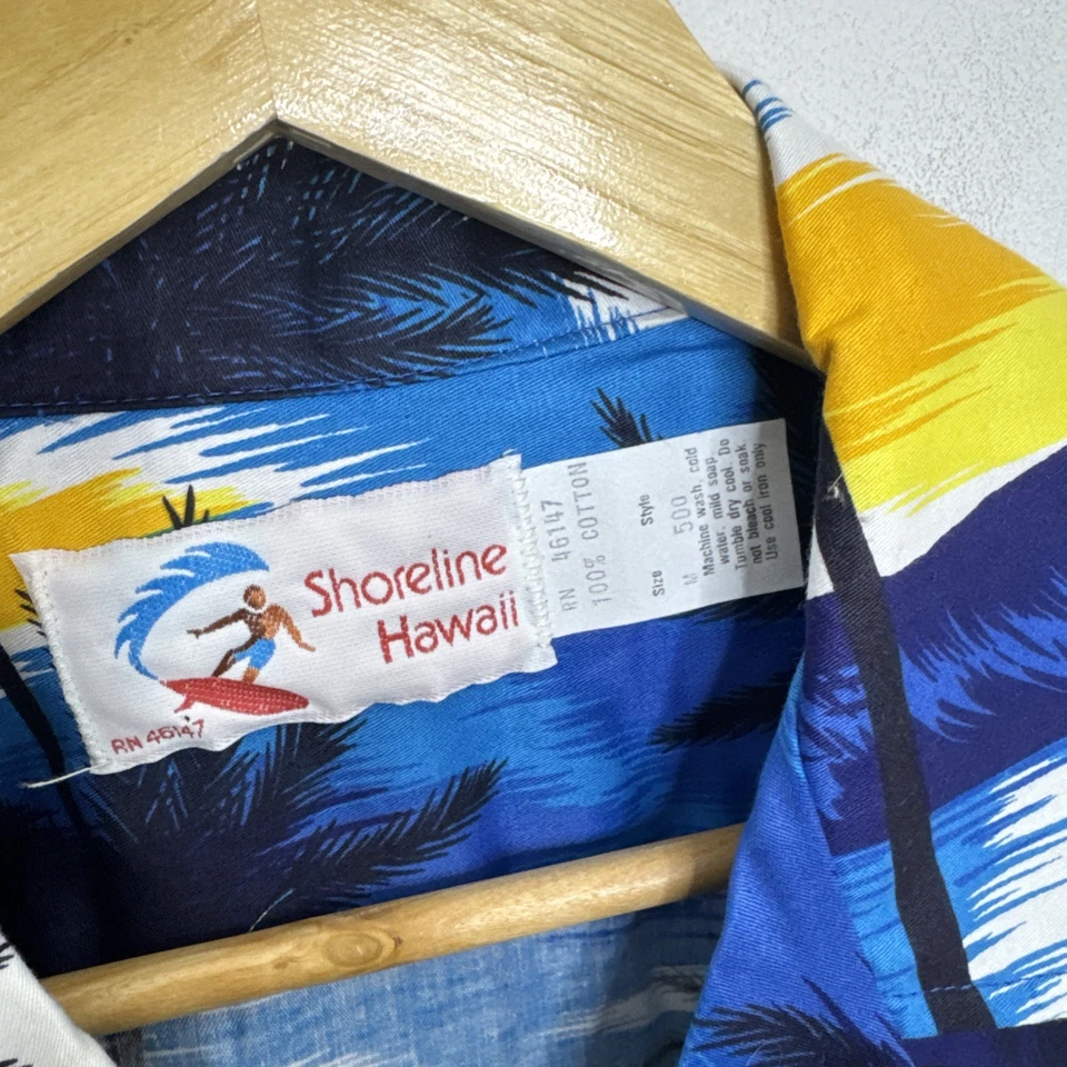 Vintage Shoreline Hawaii Men M Blue Palm Island Hawaiian Shirt - Image 3 of 4