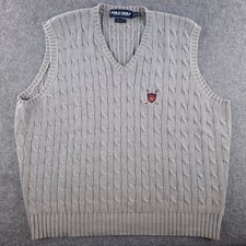 Polo Ralph Lauren Golf Sweater Vest Mens XL Gray Cable Knit V-Neck Cotton