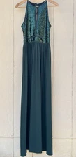 Morgan & Co Maxi Dress Sz 9 Keyhole Tieback Halter Bridesmaids Green