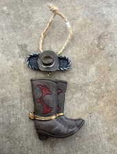 Western Theme Cowboy Boots Rope  Hat Resin Christmas Holiday Ornament