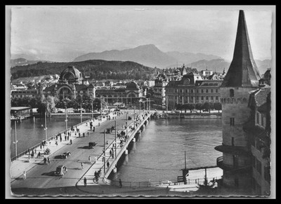Ansichtskarte Luzern / Seebrücke und Bahnhof - Schweiz