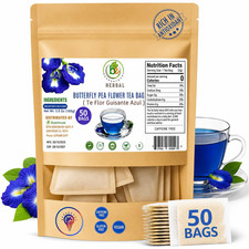 Butterfly Pea Flower Powder 50 Tea Bags 2 G Each Vibrant Blue Herbal Tea