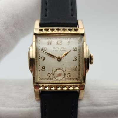 グラダリング　ペリドット　10k ヴィンテージ　vintage Gruen Veri-Thin Men's Vintage Art-Deco 10K Gold Filled Bezel
