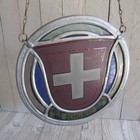 Vtg Stained Glass Sun Catcher Switzerland Swiss Emblem Flag Cross Round 7"