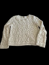 POL Cream Crocheted Chenille Boxy Sweater Long Slv 1 Size Women New 100% Cotton