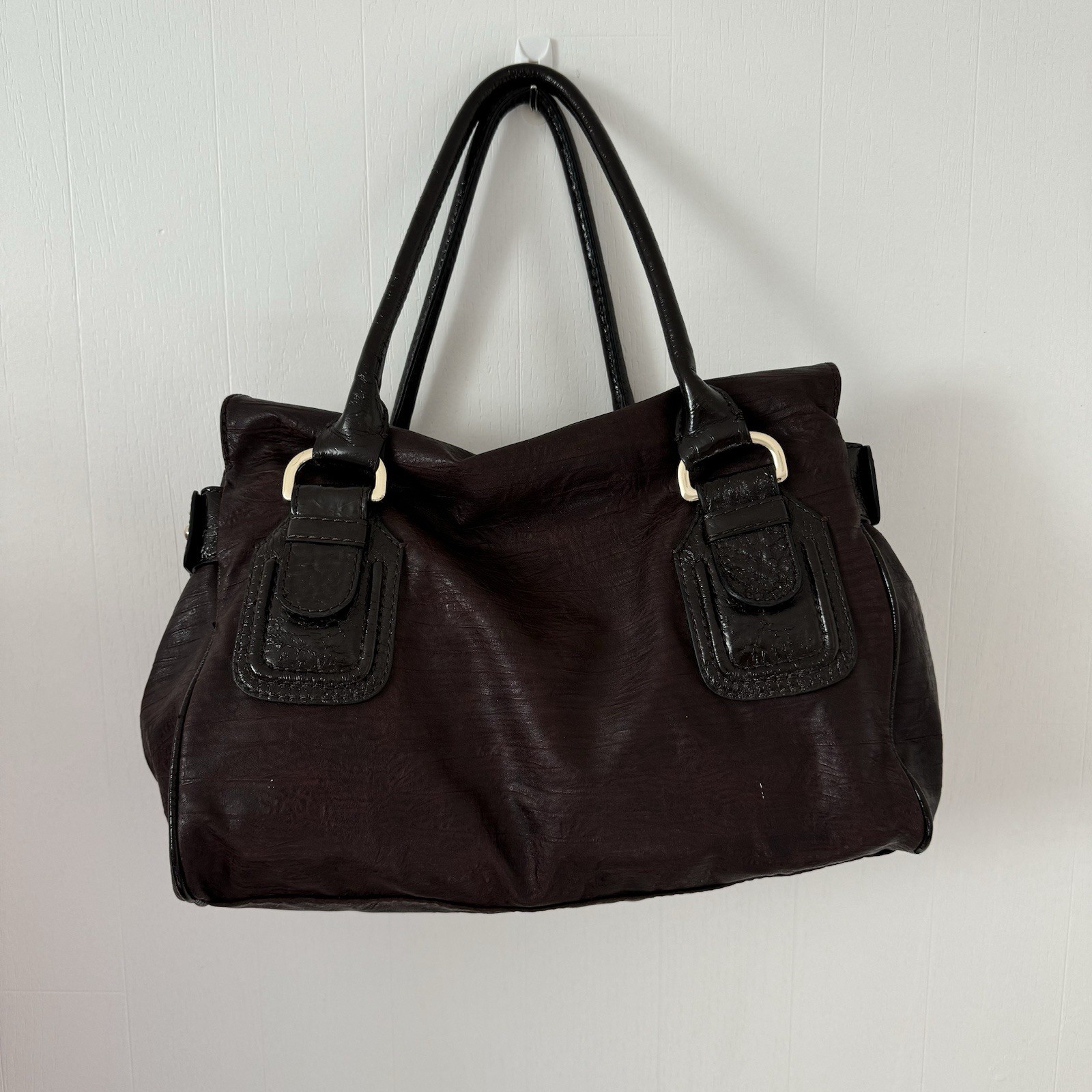 Guess Slouchy Brown Medium Handbag Purse Big Gold… - image 2