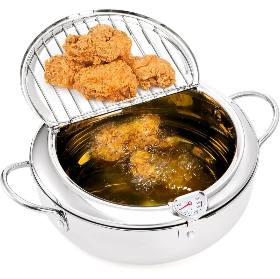 Frying Pot With Thermometer 4.2L Capacity Induction Compatible Stainless Steel