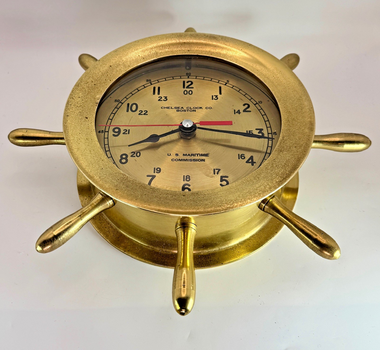 Chelsea Clock Co. Brass Ship’s Wheel Clock – U.S. Maritime Commission – Nautical