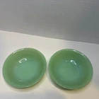 Two Vintage Jadeite Fire King Oven Ware USA Jane Ray 6” Ribbed Bowls