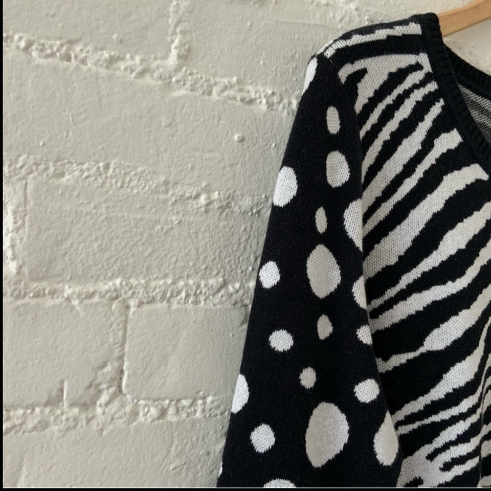 Saks Fifth Avenue Sweater Size L Polka Dot Animal Print Mix Long Sleeve Pullover - Image 3 of 4