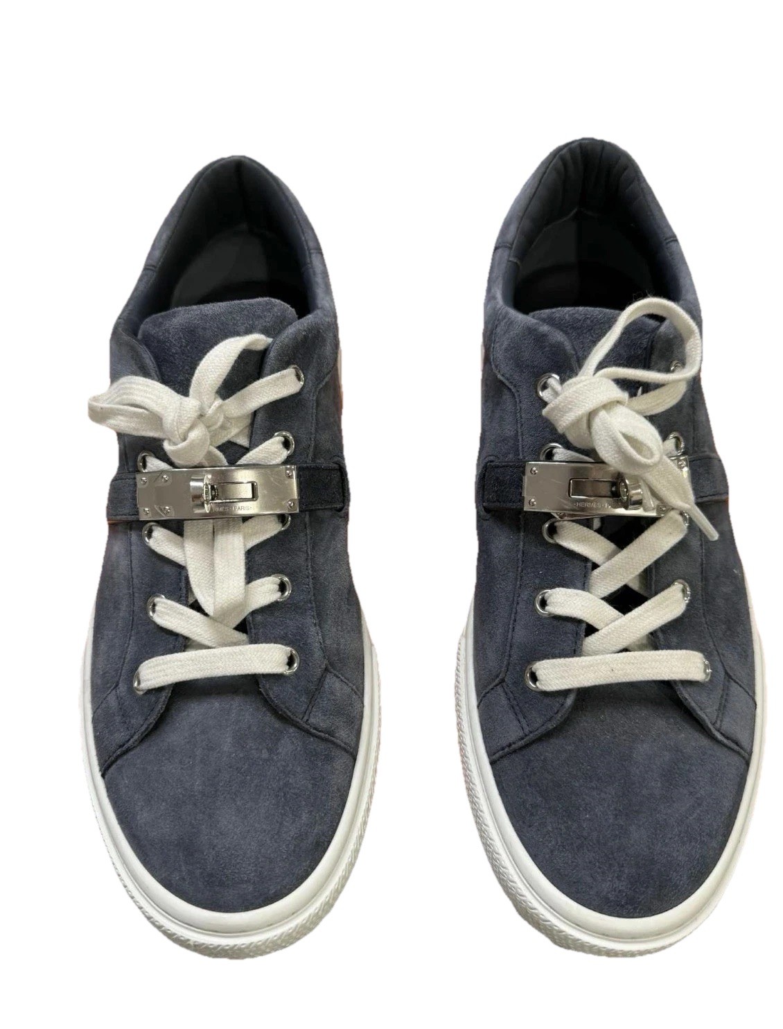 Hermes Men's Day Sneakers Blue Suede with Functional Kelly Buckle Size EU42