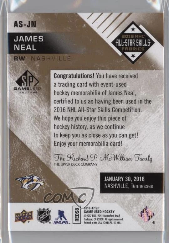 2016-17 SP Game Used All-Star Skills Fabrics /35 James Neal #AS-JN Patch - Image 2 of 2