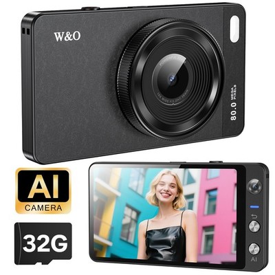 W&O AI Smart Camera 2MP Front 8MP Rear Selfie Digital Camcorder HD 1080P
