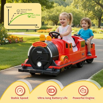 Elektrische Kindereisenbahn 12V mit abnehmbarem Waggon, XXL Stauraum, LED+Musik