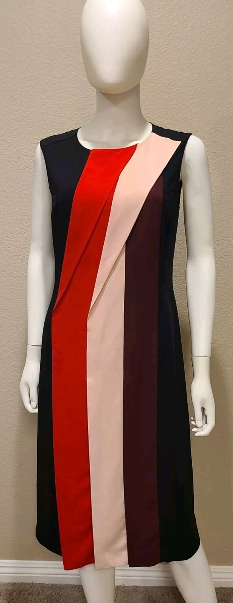 Halogen Pleated Striped Dress Red Pink Burgundy Black Size 6