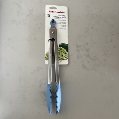 1 Pack Kitchen Aid Silicone Tipped Tongs Light Blue Stainless Steel