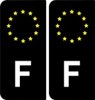 2 BLACK LOGO STICKERS (F) FRANCE LICENSE PLATE CAR DEPARTMENT LEFT