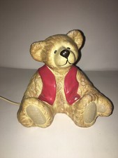 Vintage Teddy Bear Ceramic Night Light Working Nursery Lamp