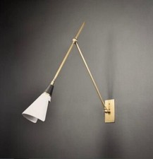 Sciccoso Adjustable Brass Wall Light Mid Century White and Brass Wall Lamp