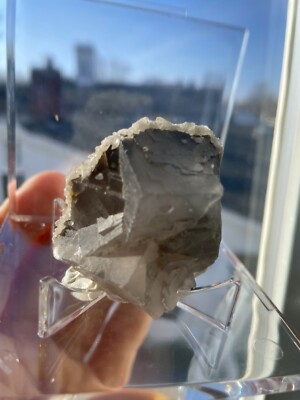 Rare Fluorite Stepped Cube Crystal with Calcite Crystals Penfield Quarry, NY