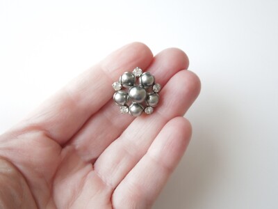 Broche Ancienne En Argent 925 Avec Perle De Nacre Et Strass - Bijou Vintage - Occasion