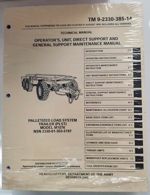 TM 9-2330-385-14 Manual for Palletized Load System Trailer Model M1076, Dec 2005