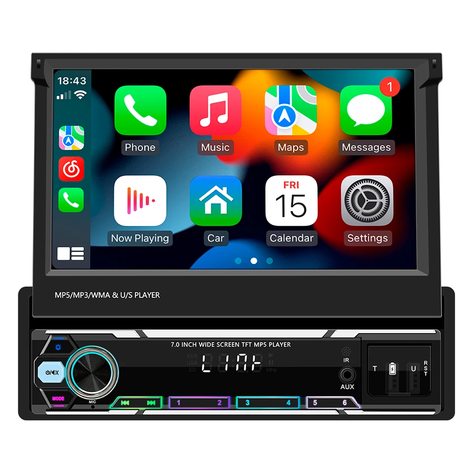 Radio Pantalla Táctil Para Inalámbrico Apple CarPlay/Andriod Single Din 7 pulgadas Coche Estéreo Foto 2 de 4