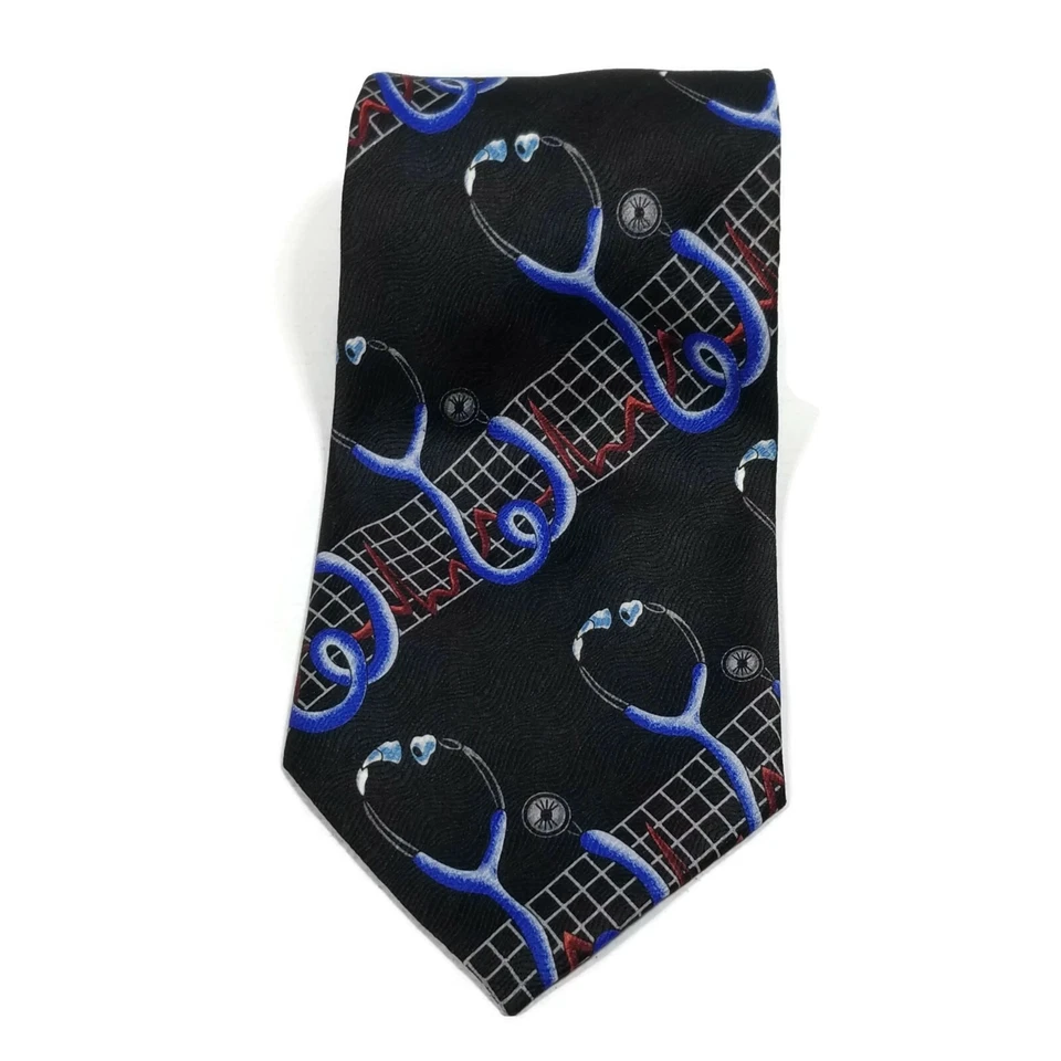 E Graziano Mens Stethoscope Physician Dr Novelty Neck Tie Black Blue Red 58"X4" - Image 2 of 4