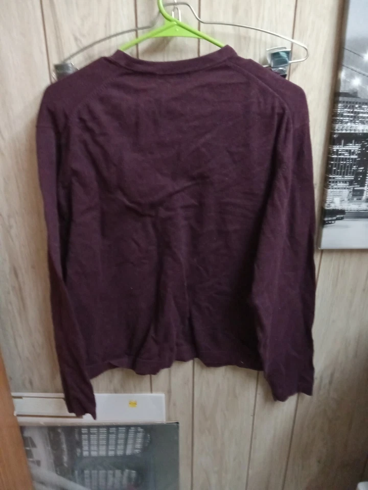 Suéter JF J Ferrar Para Hombres Talla L Pullover Púrpura Manga Larga Mezcla de Algodón Cuello en V Foto 3 de 3