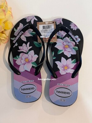 Havaianas Black Lavender Flip Flops Women's Size Made in Brazil