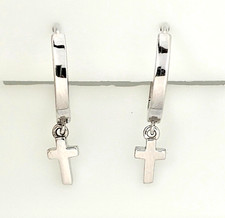 925 Solid Silver Classic Hoop Earrings With Highly Polished Cross Dangle