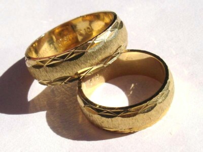 Two Machine Bright cut design Rings Gold Fill Sample - Satin Finish sz 10 & 6