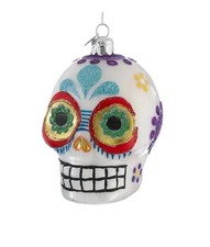 Day of The Dead Sugar Skull-White-Glass Christmas Ornament by Kurt Adler NB0830